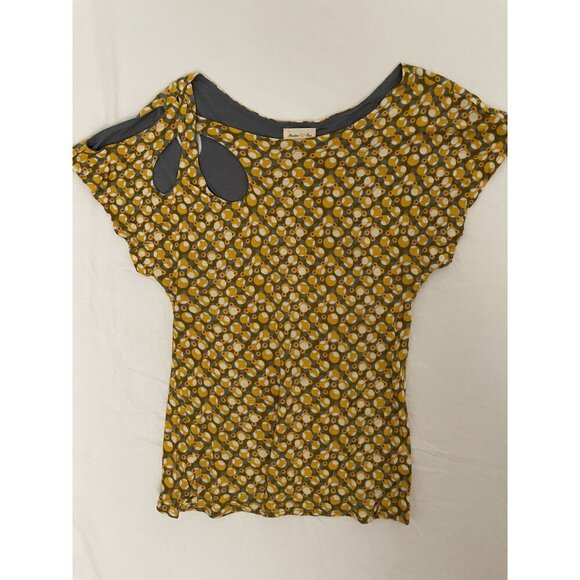 Anthropologie Meadow Rue XS Women's Funky Polka Dot Pattern Blouse With Keyhole - Picture 1 of 5